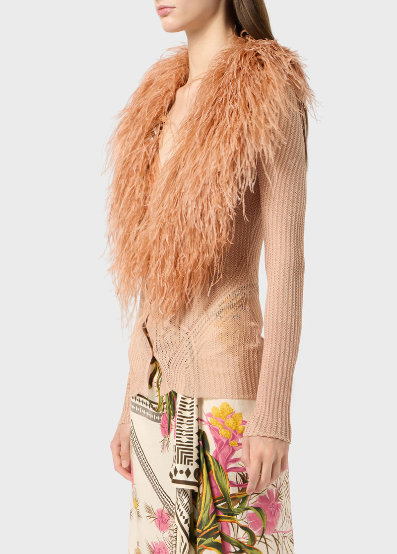 KNIT CARDIGAN WITH FEATHERED NECK 4