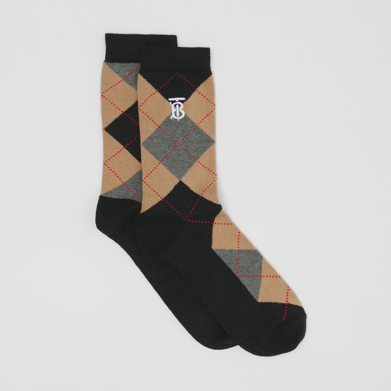 Argyle Intarsia Cotton Cashmere Blend Socks 4