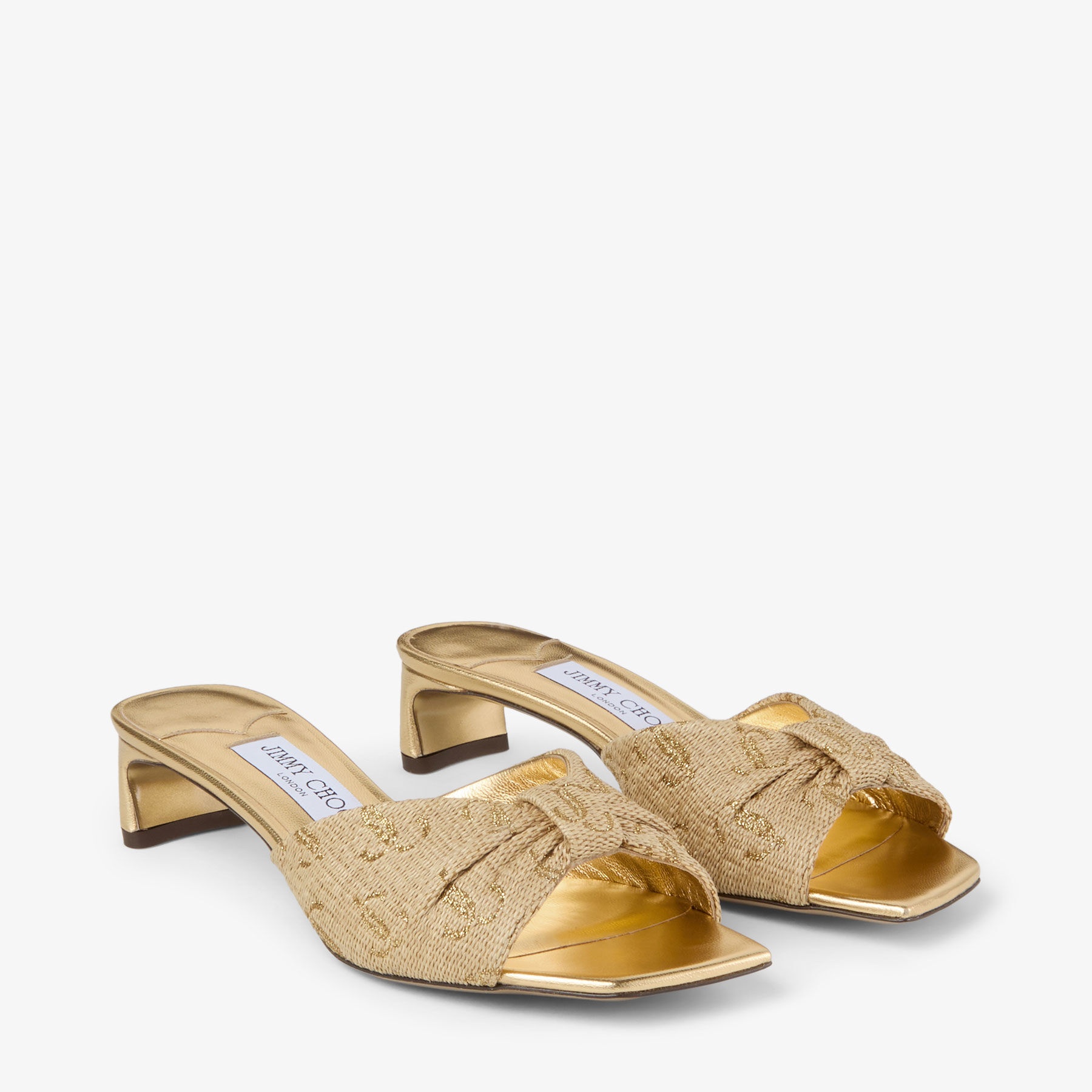 Annika Mule 35
Gold Raffia & Metallic Nappa Sandals - 2