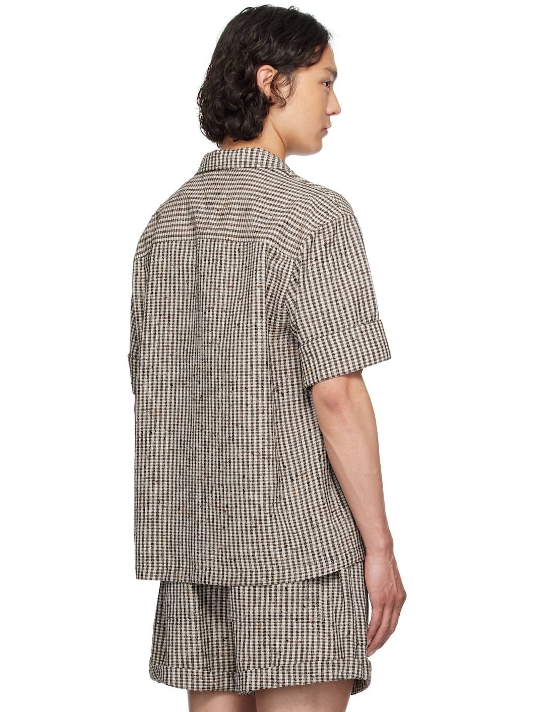 Brown & Off-White Knotted Viscose Check Shirt - 3
