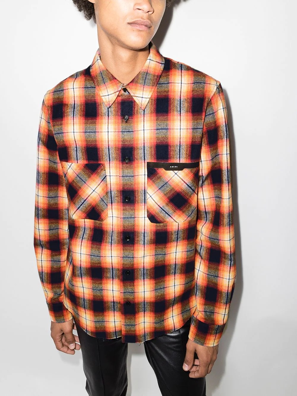 logo-patch check flannel shirt - 2