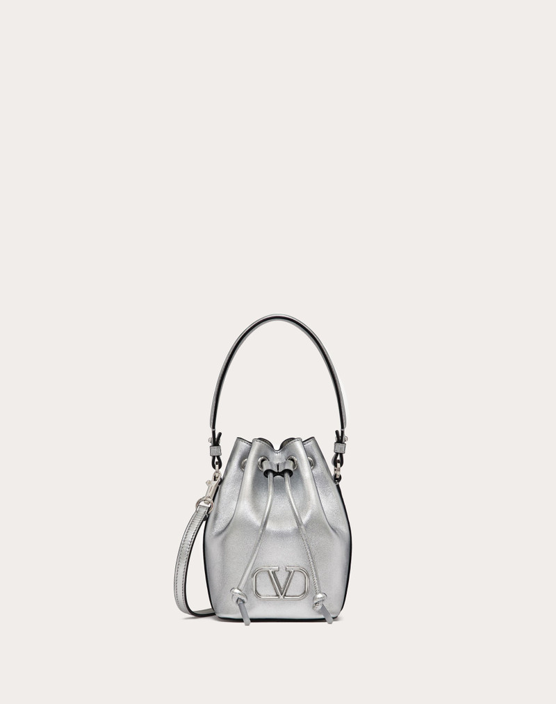 MINI VLOGO SIGNATURE BUCKET BAG IN METALLIC NAPPA LEATHER 1