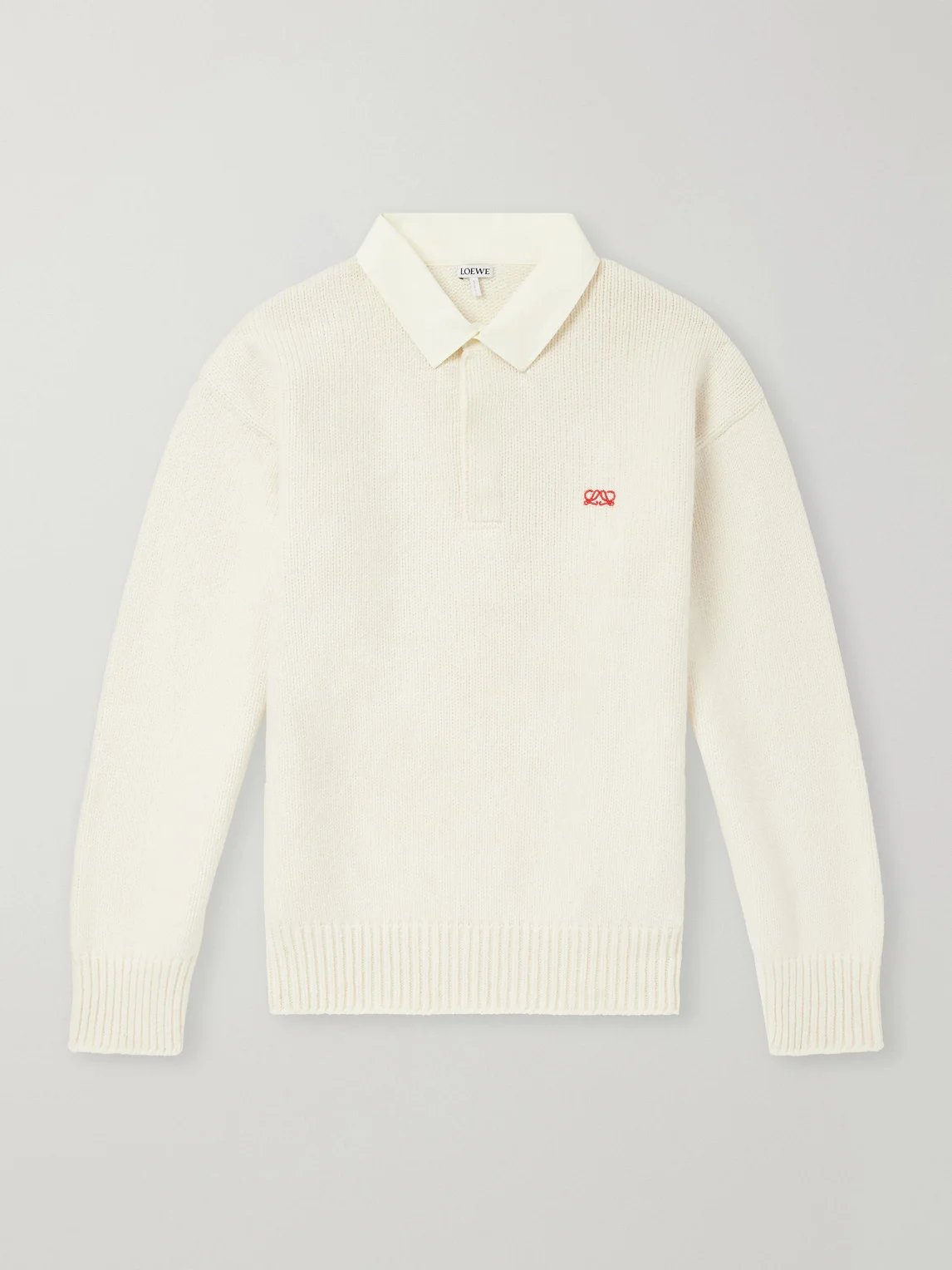 Anagram-Embroidered Cotton Twill-Trimmed Wool-Blend Polo Sweater - 1
