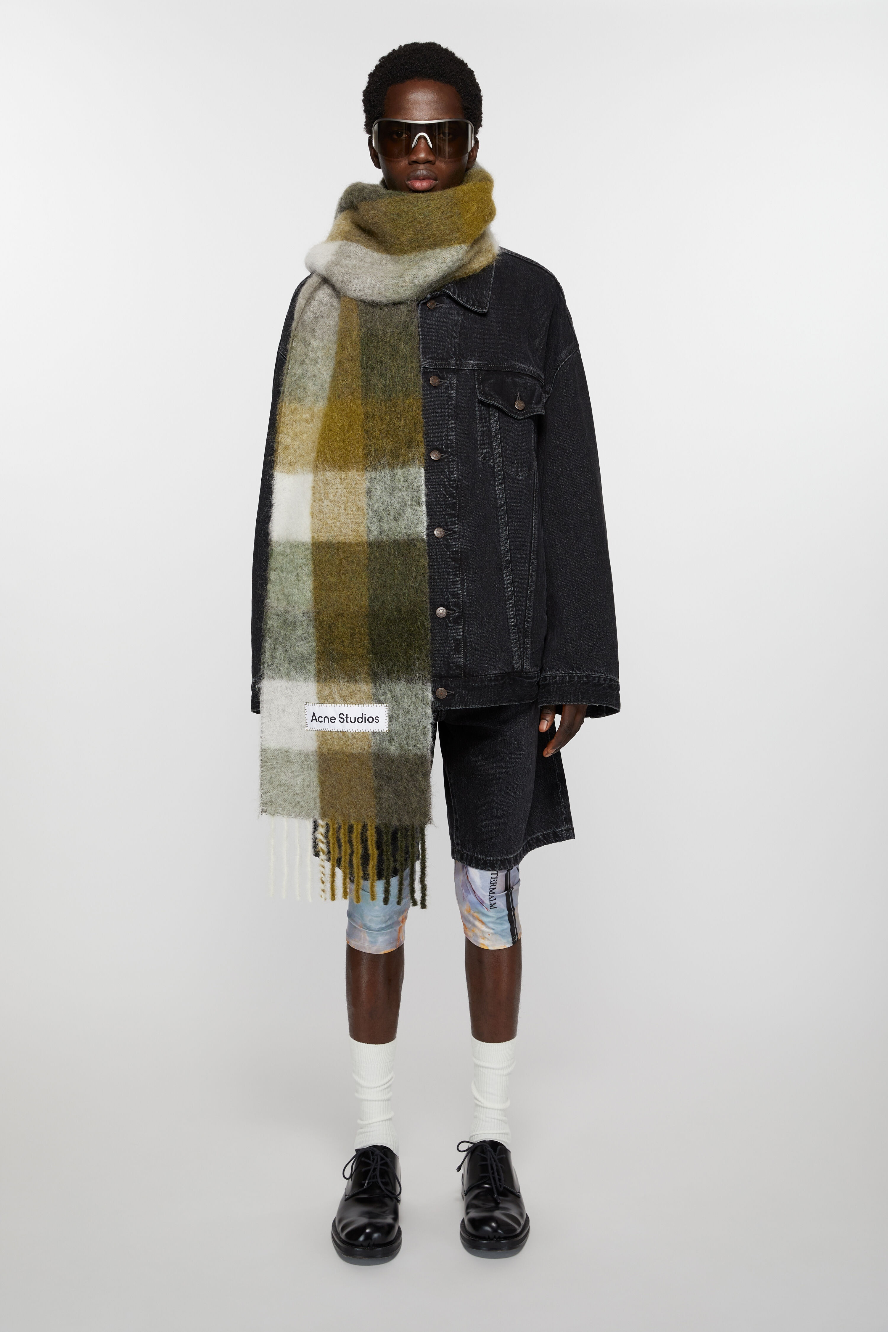Acne Studios Mohair checked scarf - Taupe/Green/Black