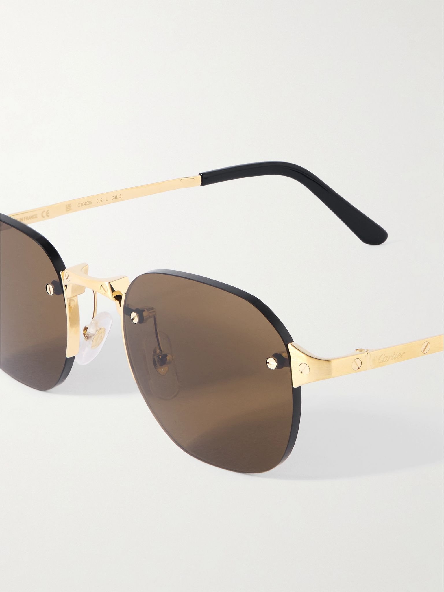 Santos de Cartier Rimless Oval-Frame Gold-Tone Sunglasses Gold - 3