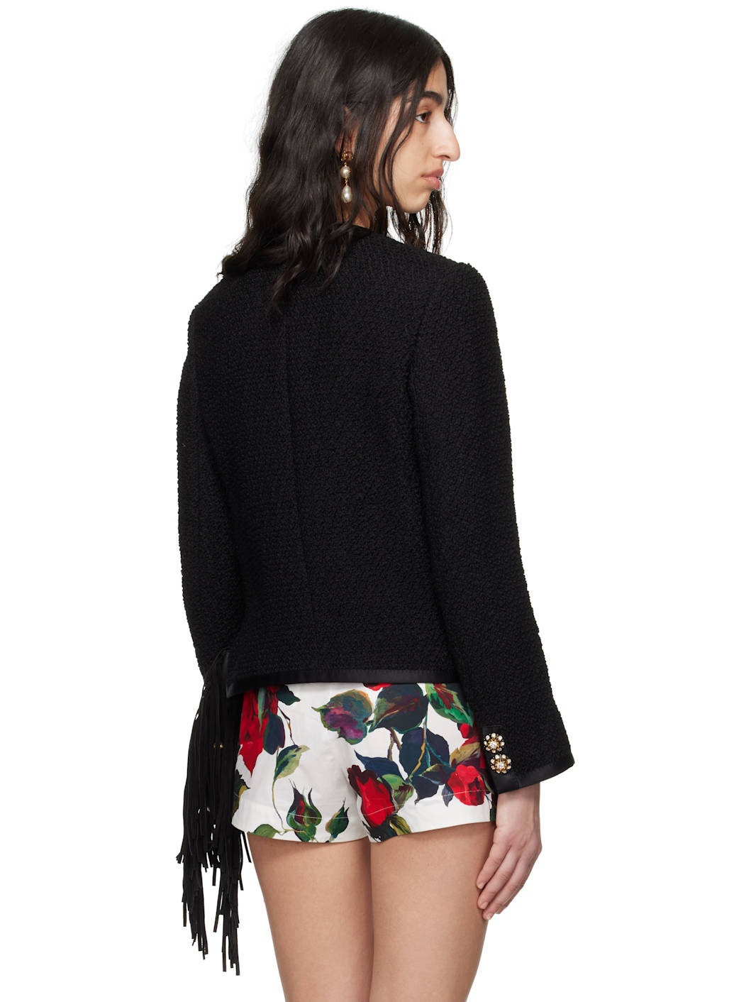 Black Cropped Single-Breasted Jacket - 3