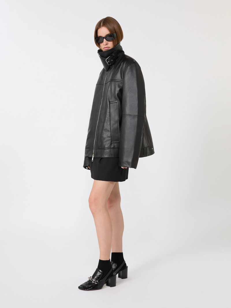 Sportmax Oversized leather heavy jacket - BLACK outlook