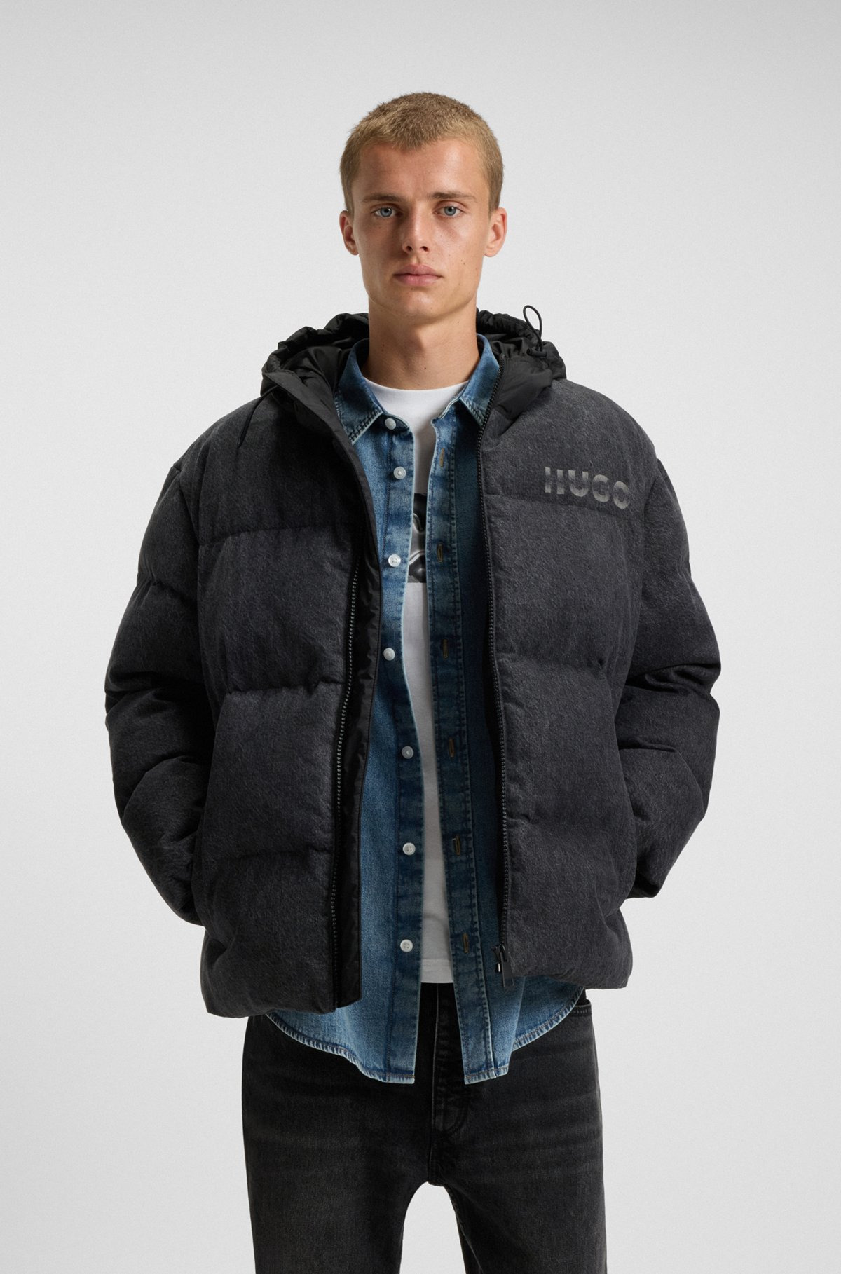 RELAXED-FIT PADDED JACKET IN BLACK DENIM WITH LOGOS - 2