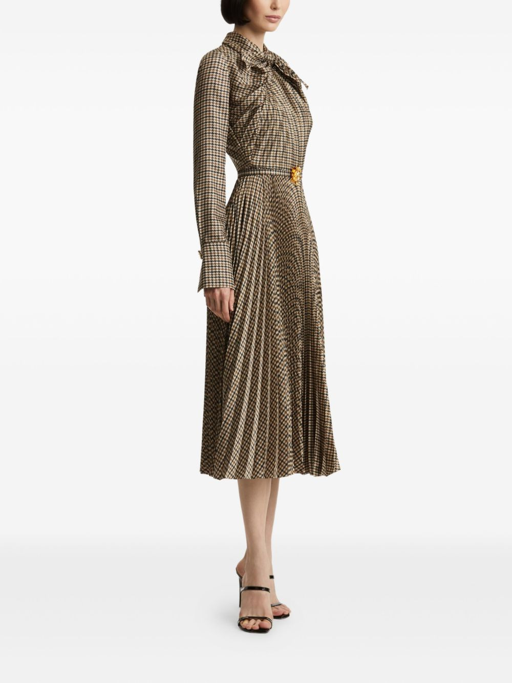 houndstooth pleated midi dress - 3