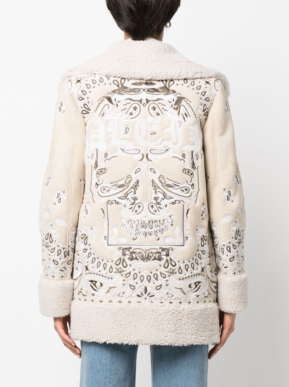 embroidered-paisley shearling coat - 4