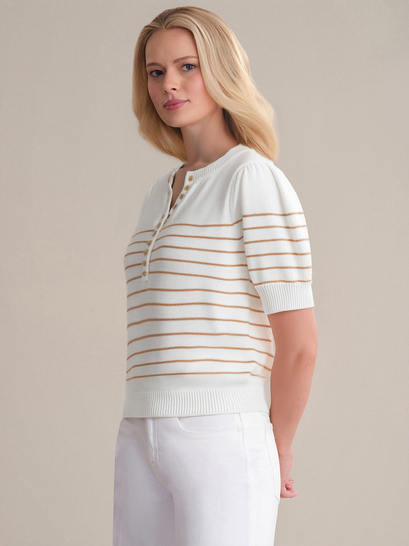 525 america Carly: Stripe Half Button Cotton Sweater outlook