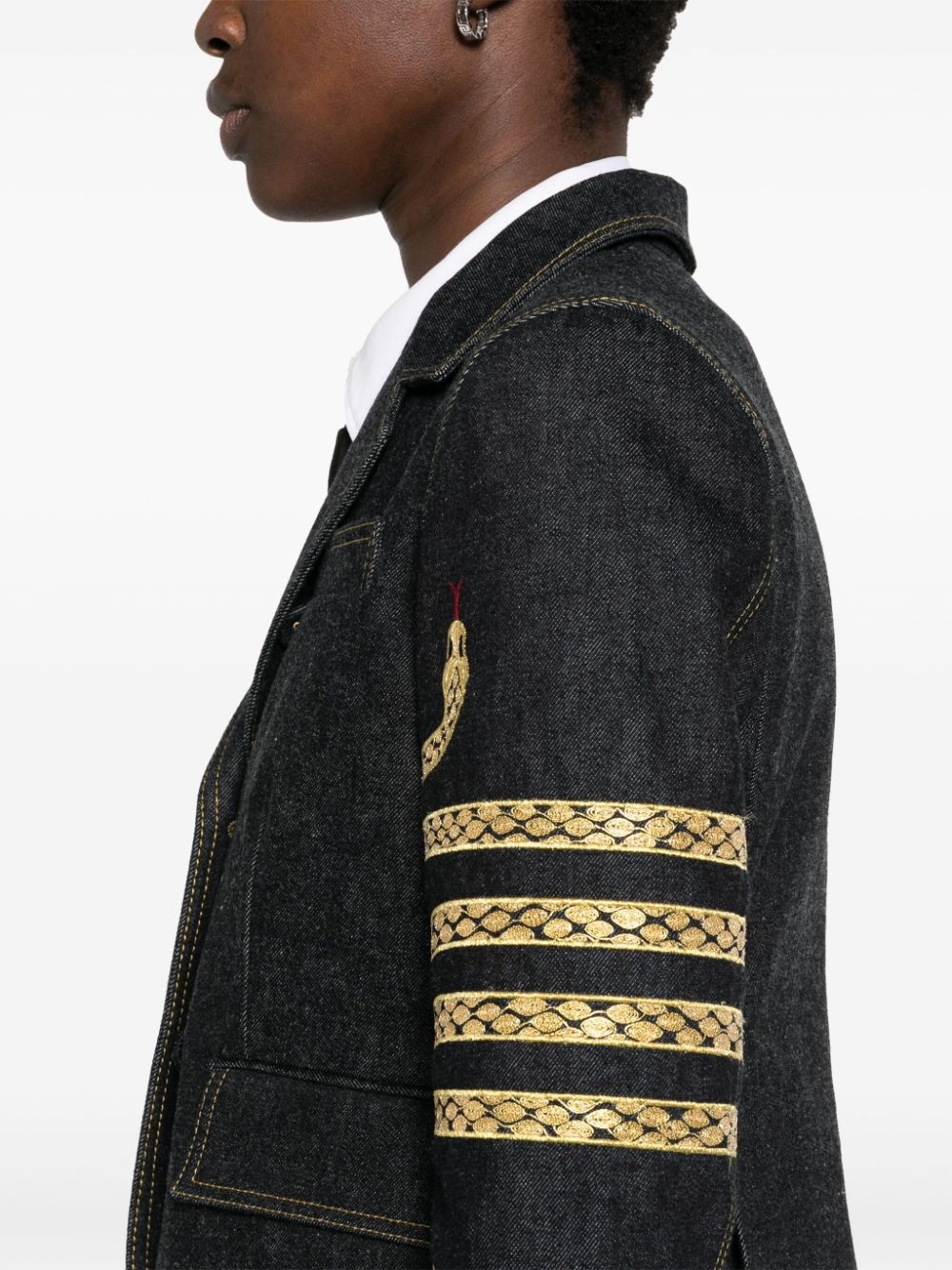 snake-motif denim blazer - 5