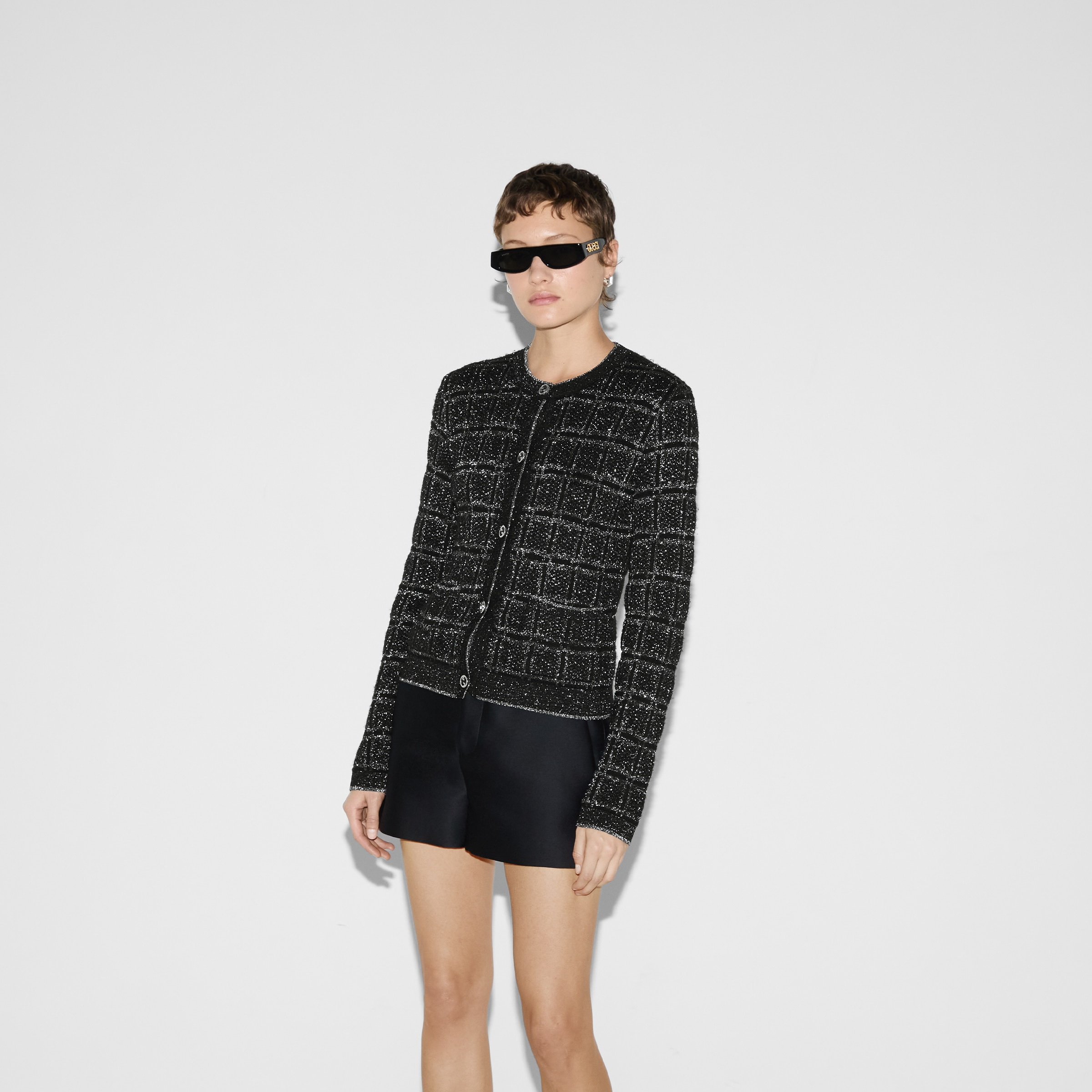 Wool and lamé check jacquard cardigan - 3