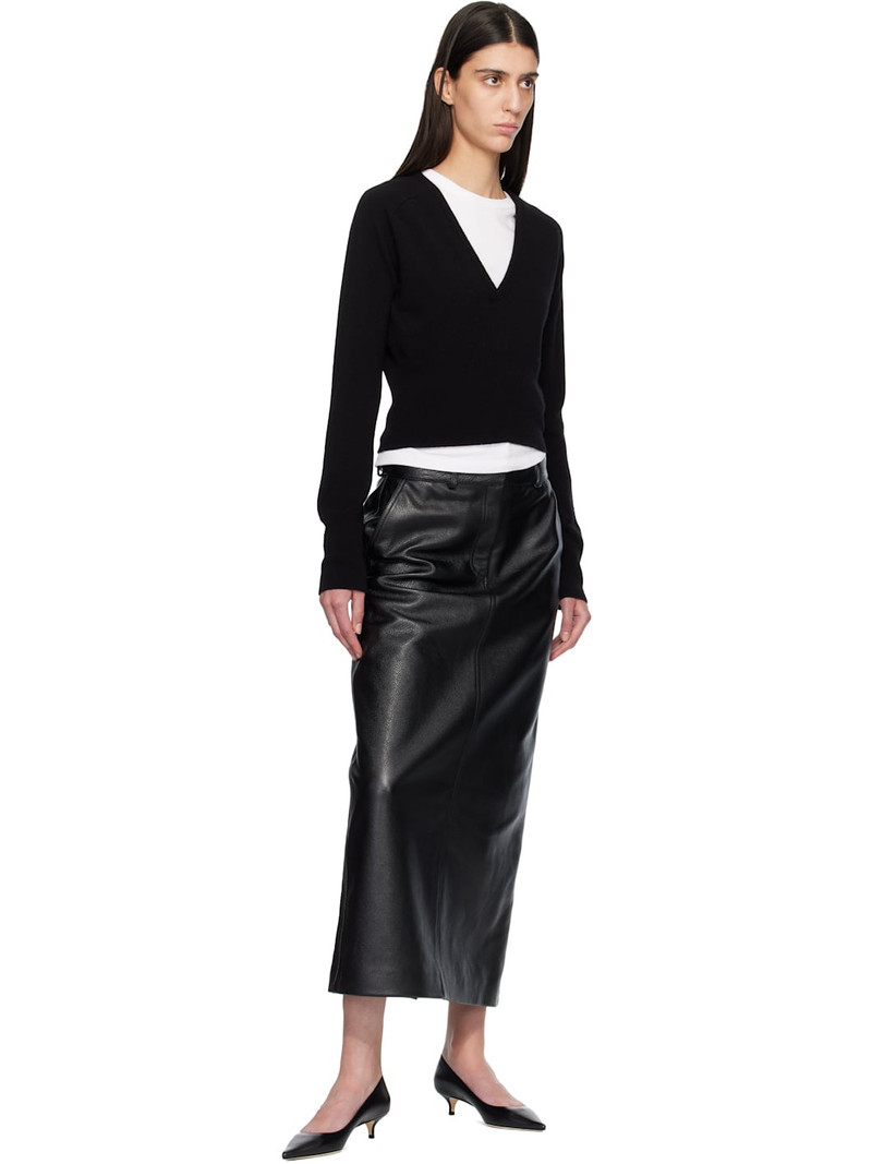 TOTEME Black Grained-Leather Straight Midi Skirt outlook