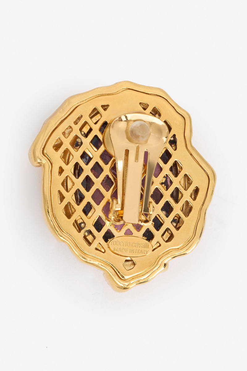 Golden Clip-On Earrings With Amethyst Stone 3