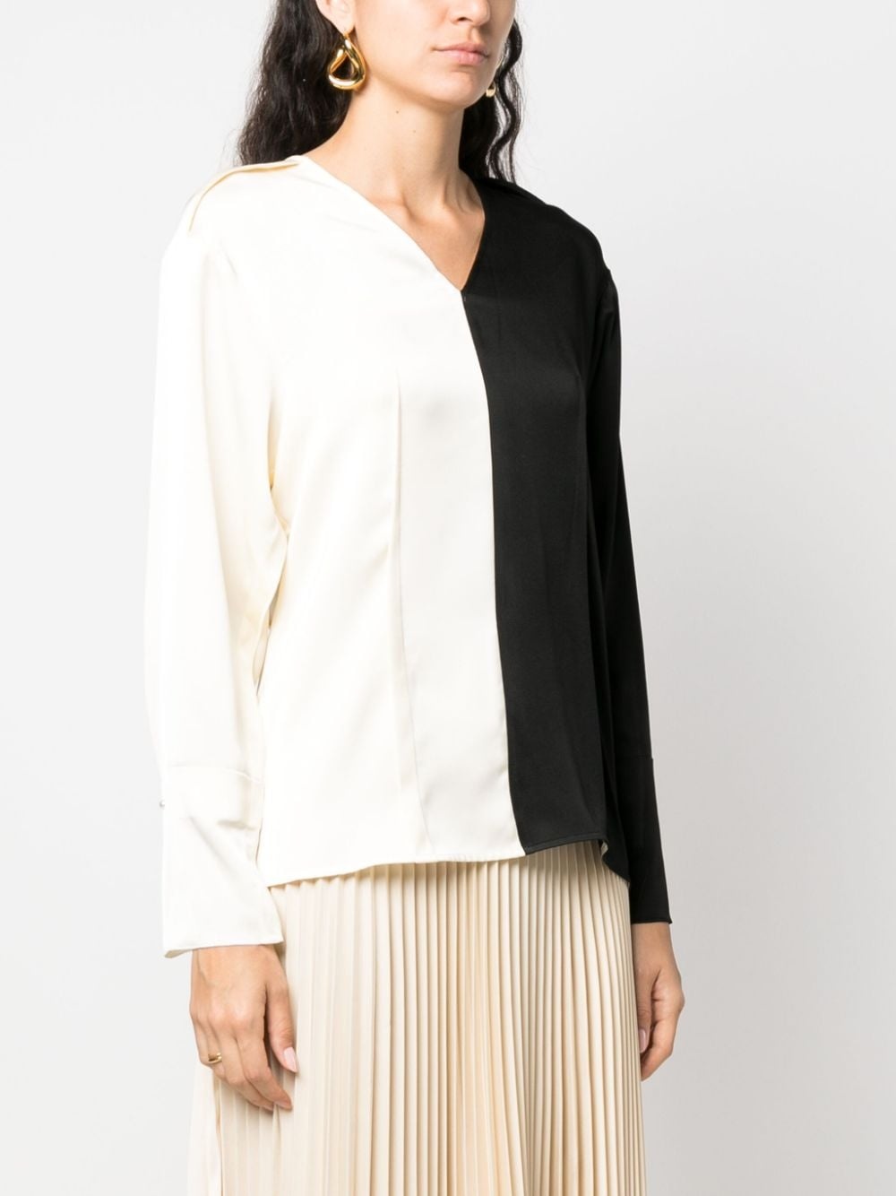 colour-block V-neck blouse - 3