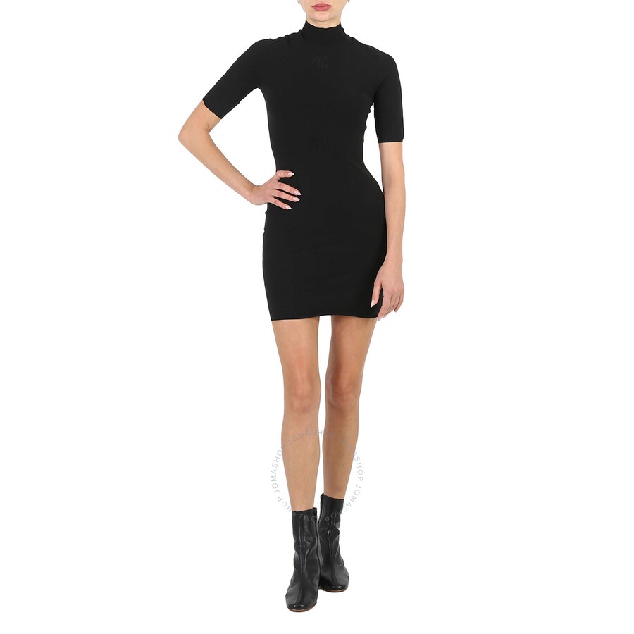 T by Alexander Wang Ladies Black Logo Applique Mock Neck Body-Con Minidress - 3