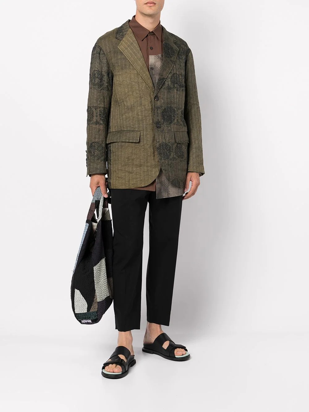 patchwork-panelled linen blazer - 2