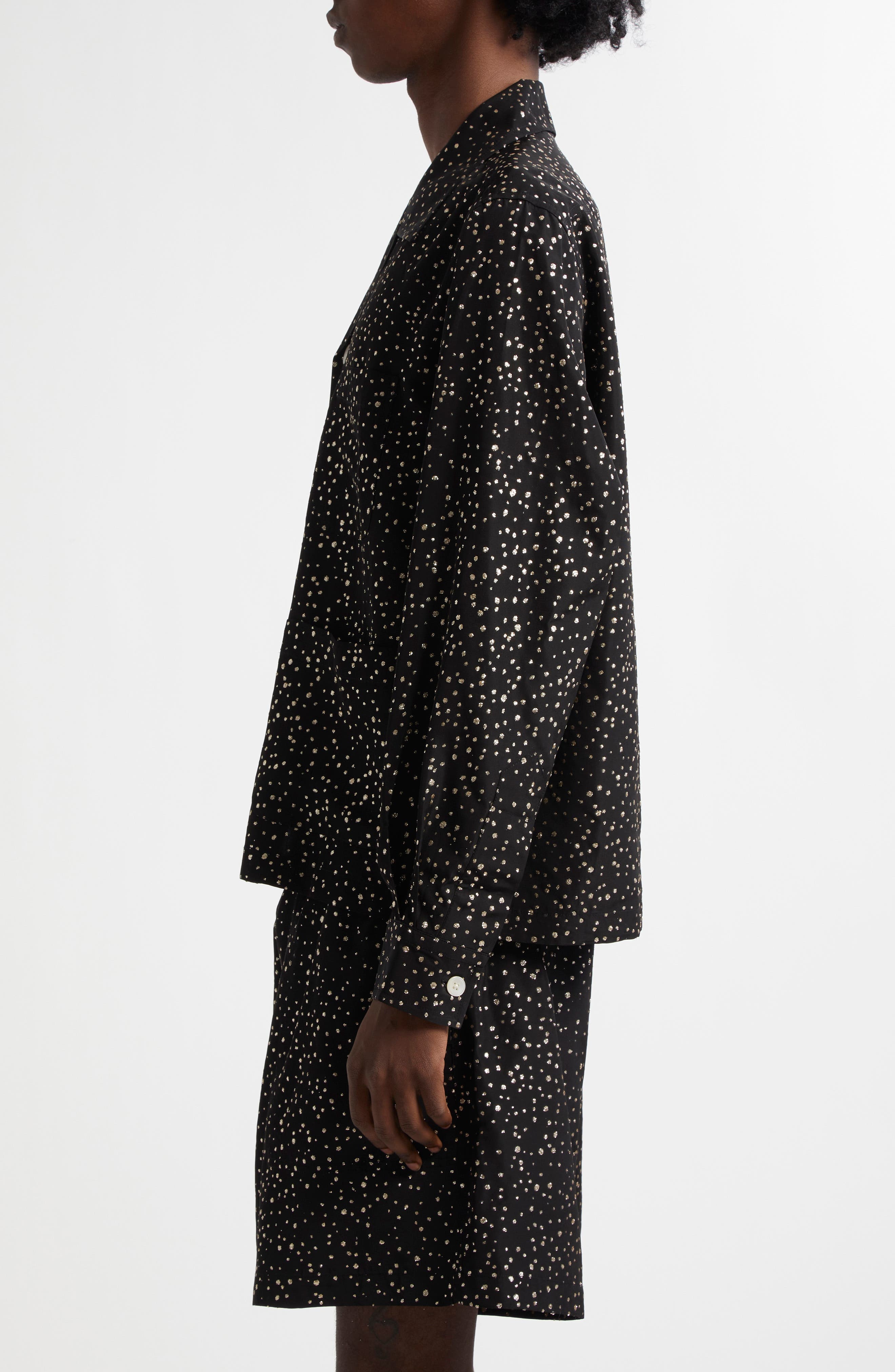 Bode Glitter Dot Faille Button-Up Shirt in Black Silver at Nordstrom - 4