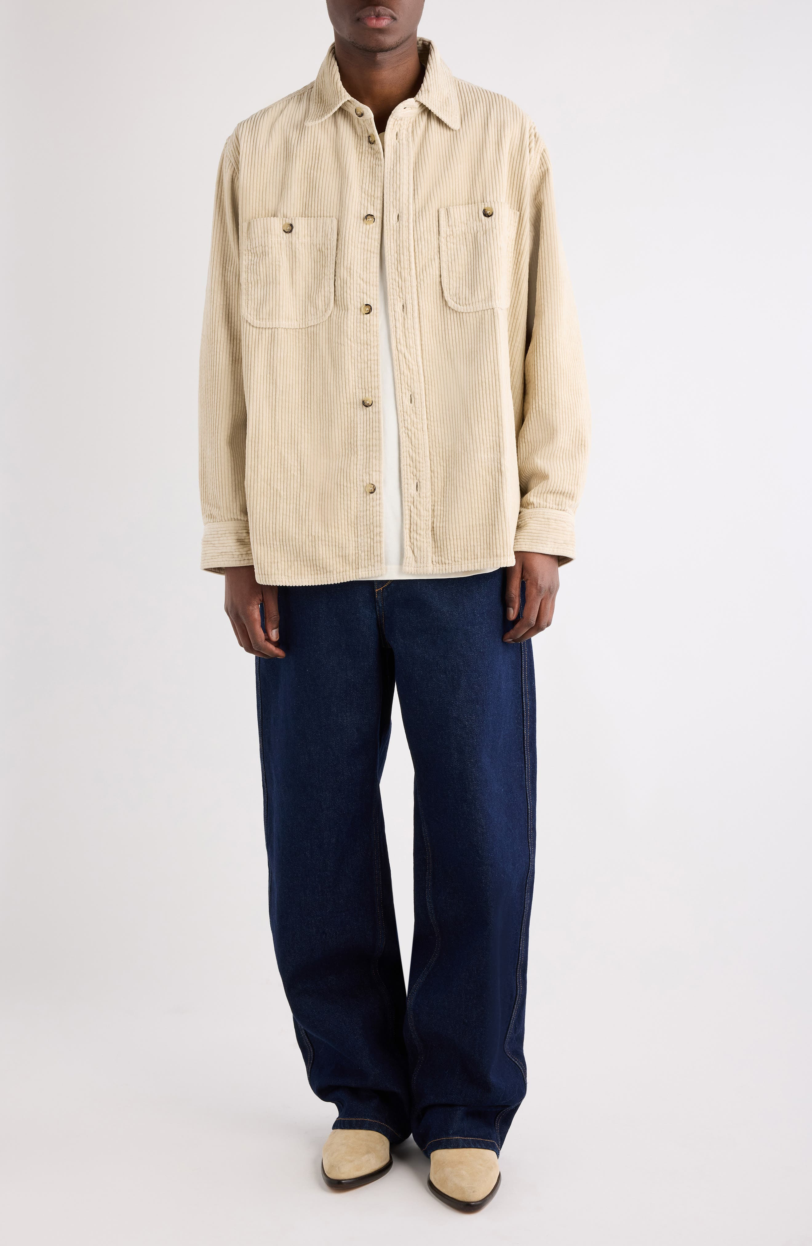 Isabel Marant Nario Cotton Corduroy Button-Up Overshirt in Ecru at Nordstrom - 2