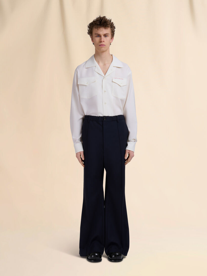DEEP BLUE WOOL TROUSERS WITH STITCHED CREASES - 2
