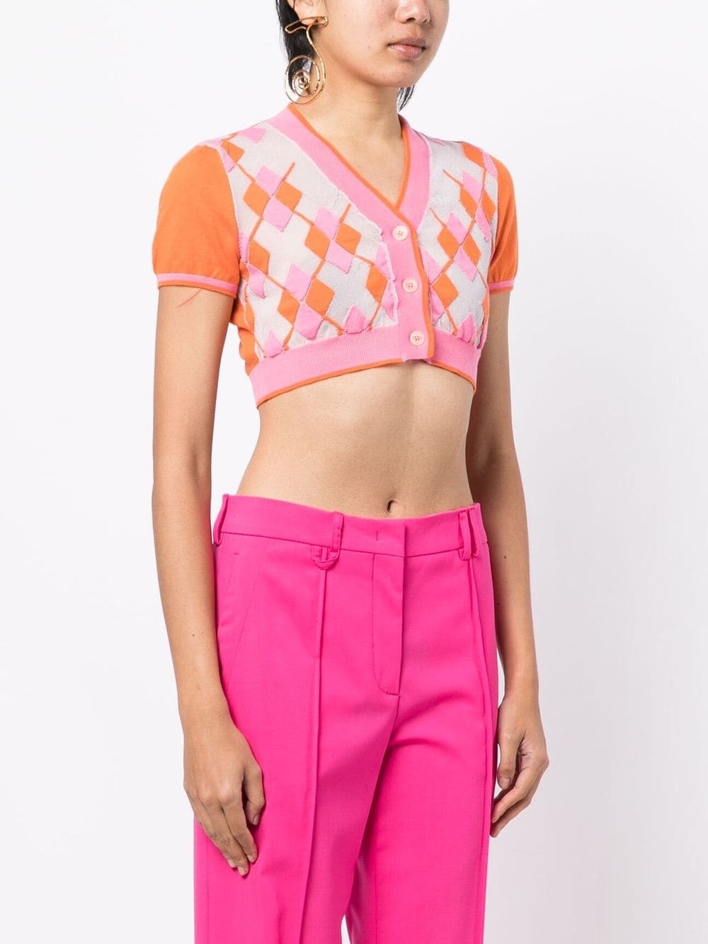 argyle-check-pattern cropped top - 3