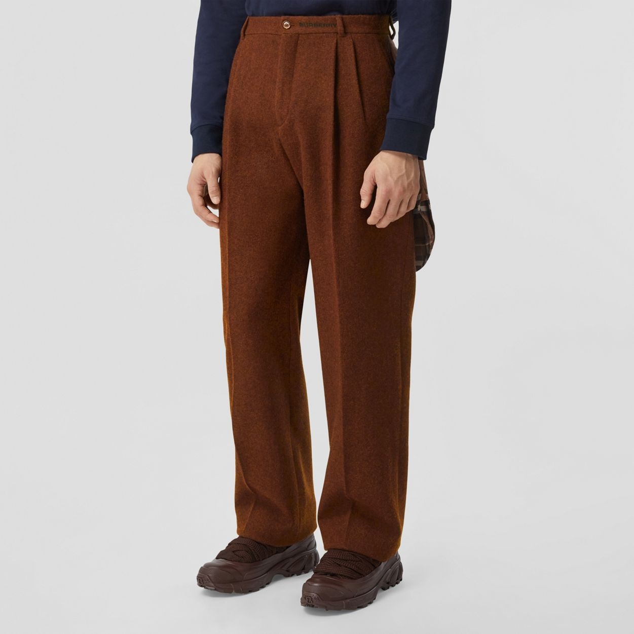 Check Panel Wool Wide-leg Trousers - 5