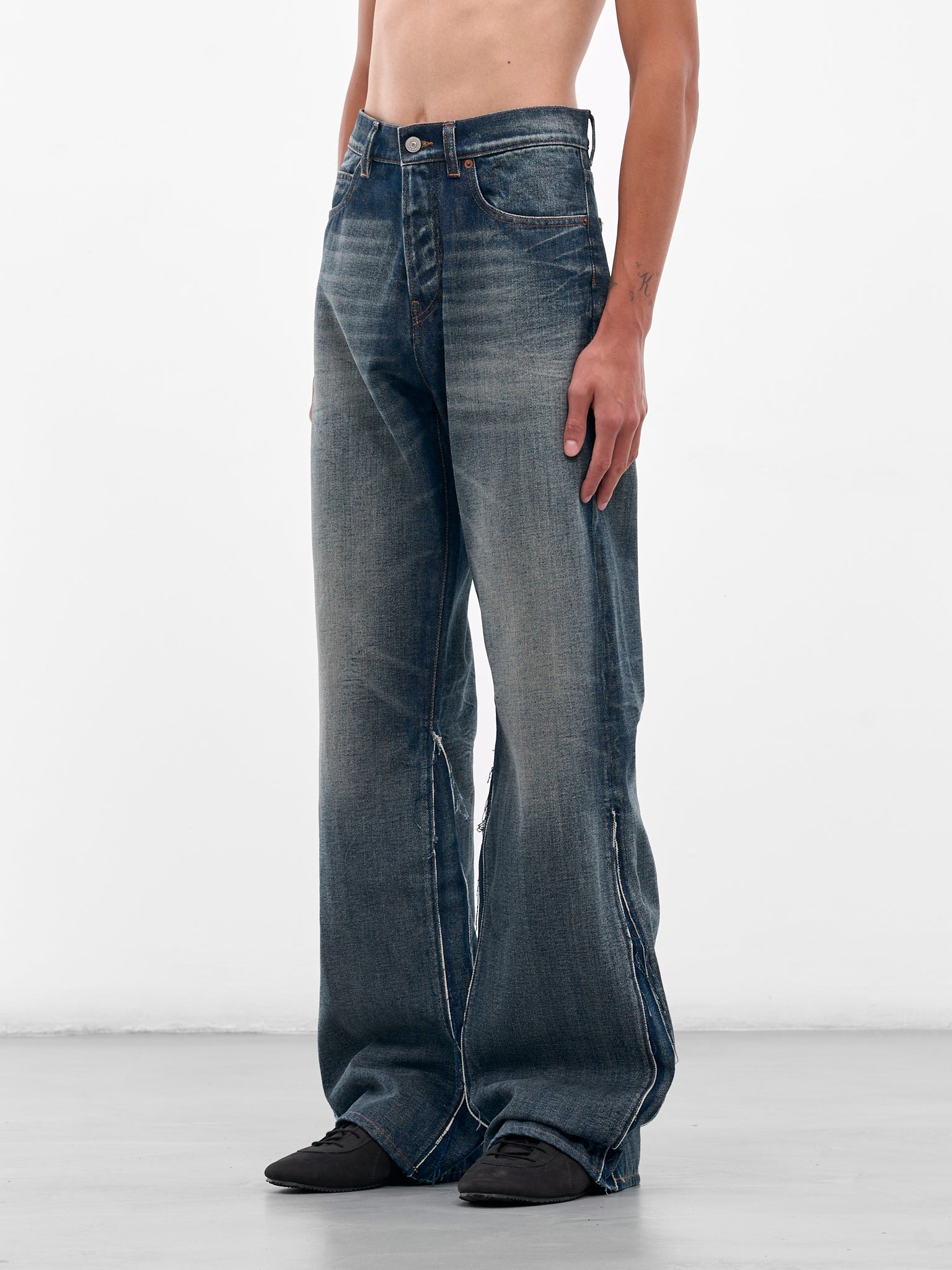 Blue Faded Denim Flared Jeans - 2