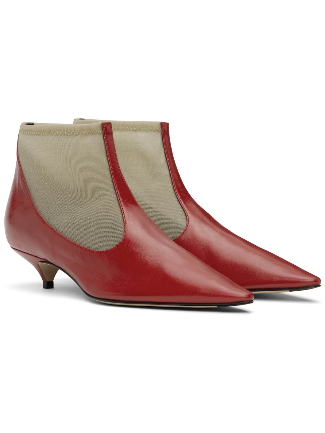 Beige & Red Mesh Boots - 4