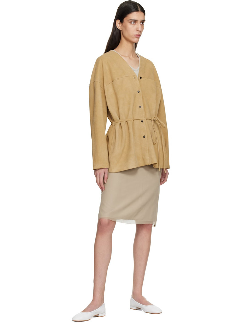 LE17SEPTEMBRE Tan Collarless Suede Jacket outlook