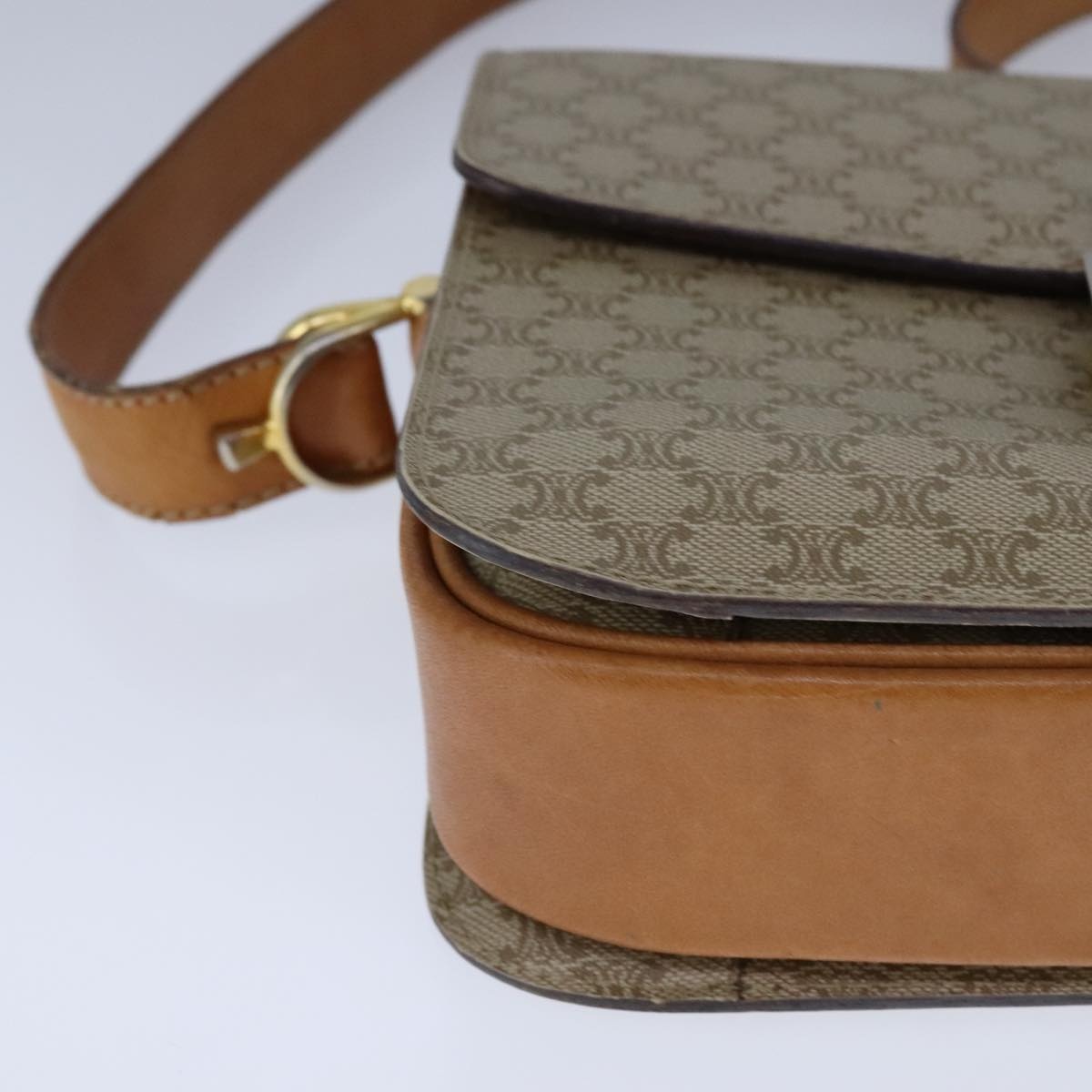 CELINE Macadam Canvas Shoulder Bag Pvc Beige Gold - 14