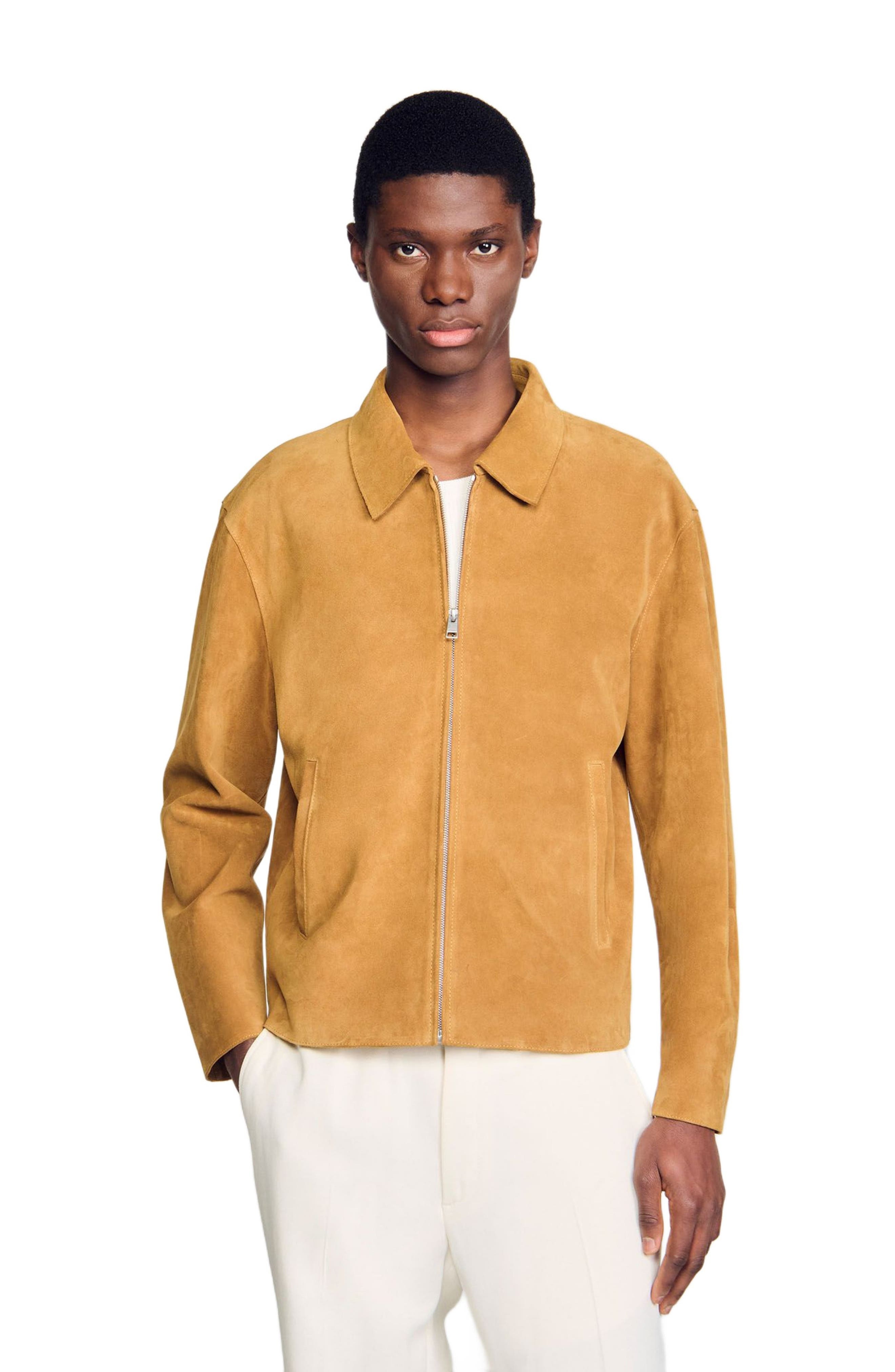 SANDRO Split leather jacket in Camel at Nordstrom - 3