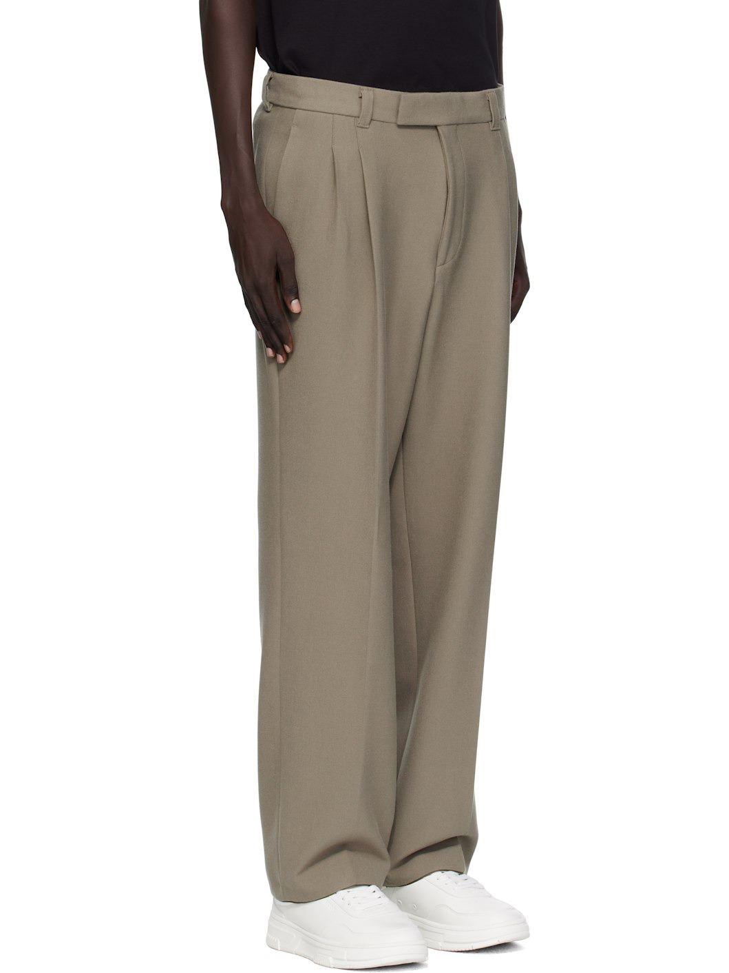 Taupe Relaxed-Fit Double Pleat Trousers - 2