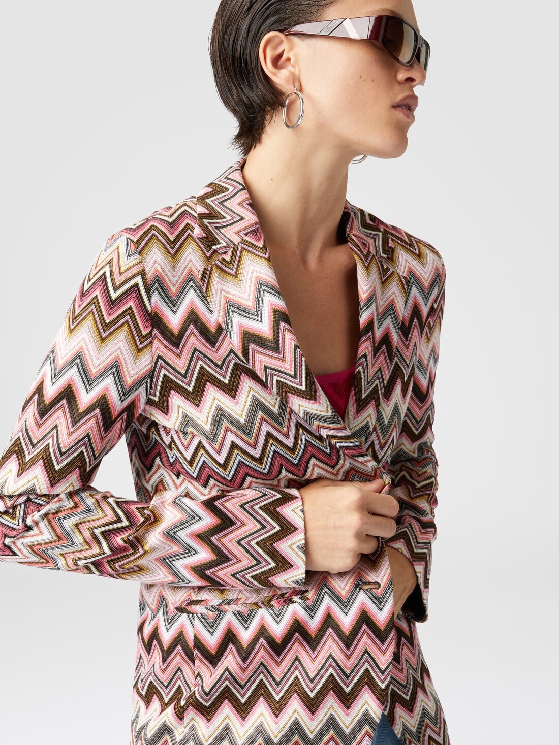 Single-breasted blazer in cotton and zigzag viscose - 4