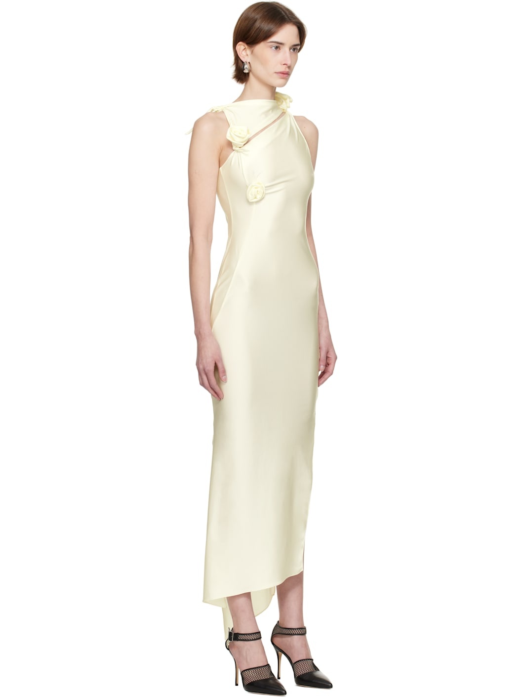 Off-White Asymmetric Flower Gown Maxi Dress - 2