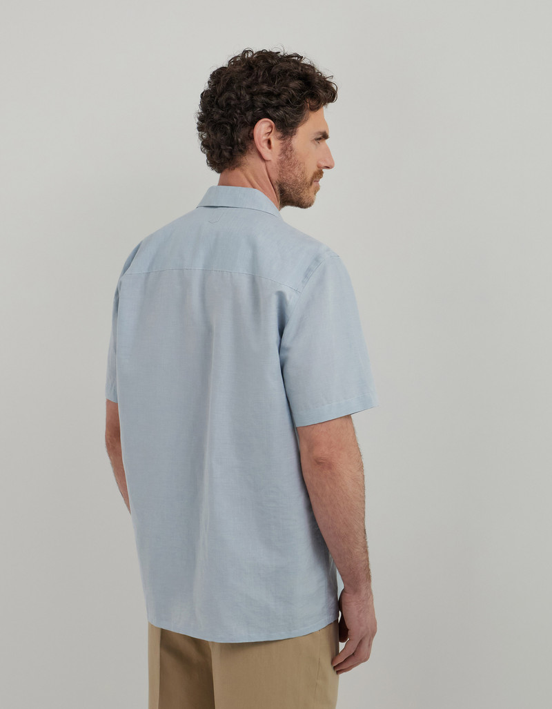 CASUAL BOXY FIT SHIRT IN LIGHT BLUE LINEN-COTTON WITH EMBROIDERY 3