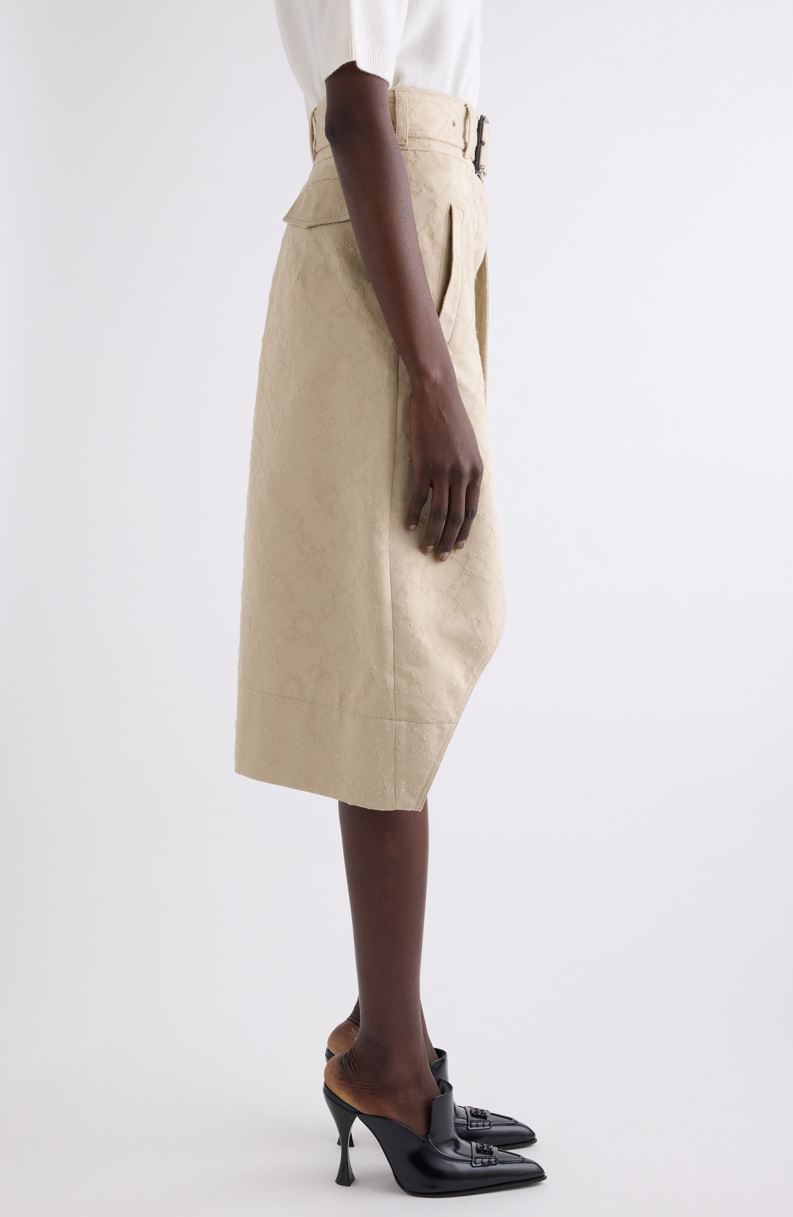 Givenchy Monogram 72 Cotton Twill Trench Skirt in Light Beige at Nordstrom - 4