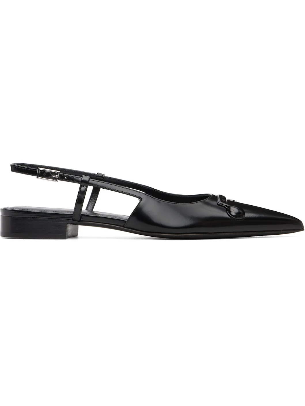 Black Leather Trunkaroo Pointed Toe Slingback Ballerina Flats - 1