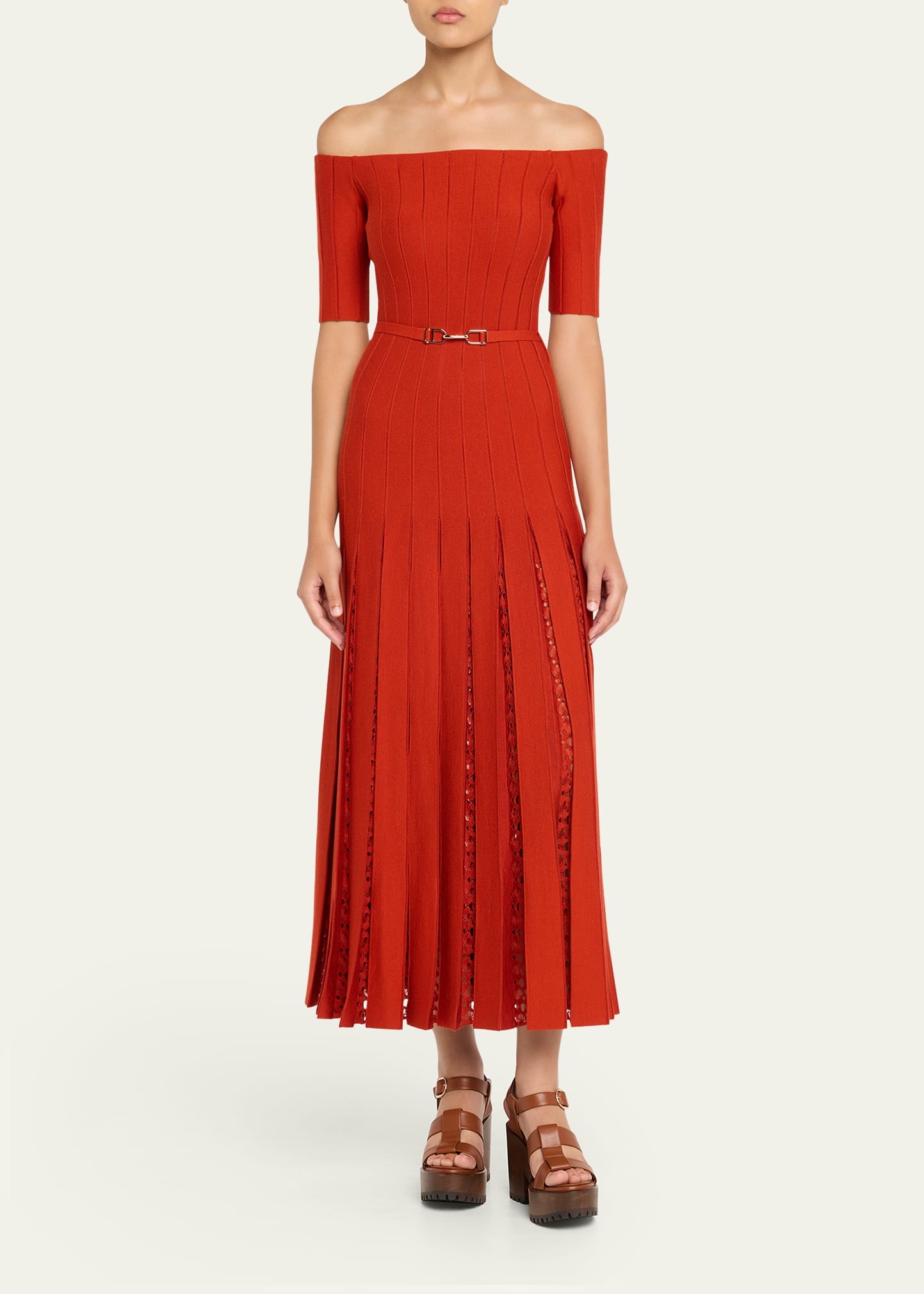 Kurt Off-The-Shoulder Pleated Merino Dress - 2