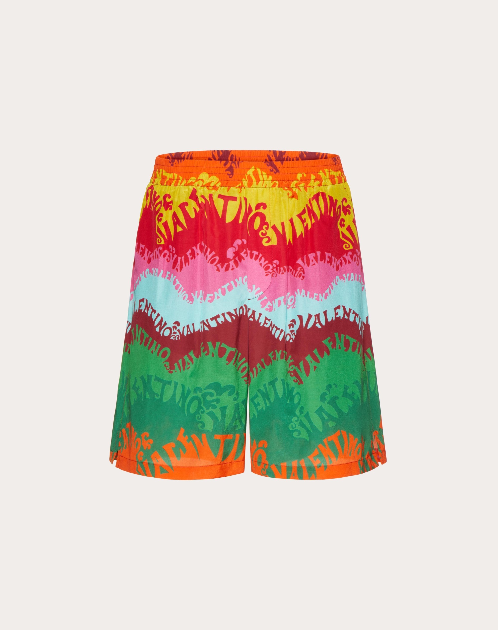 SILK AND COTTON BERMUDA SHORTS IN VALENTINO WAVES MULTICOLOR PRINT - 1