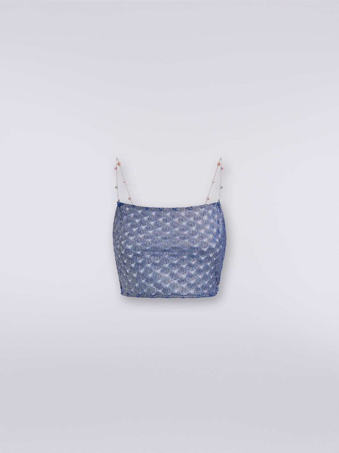 Lace-effect crop top with chain and gem straps - 1