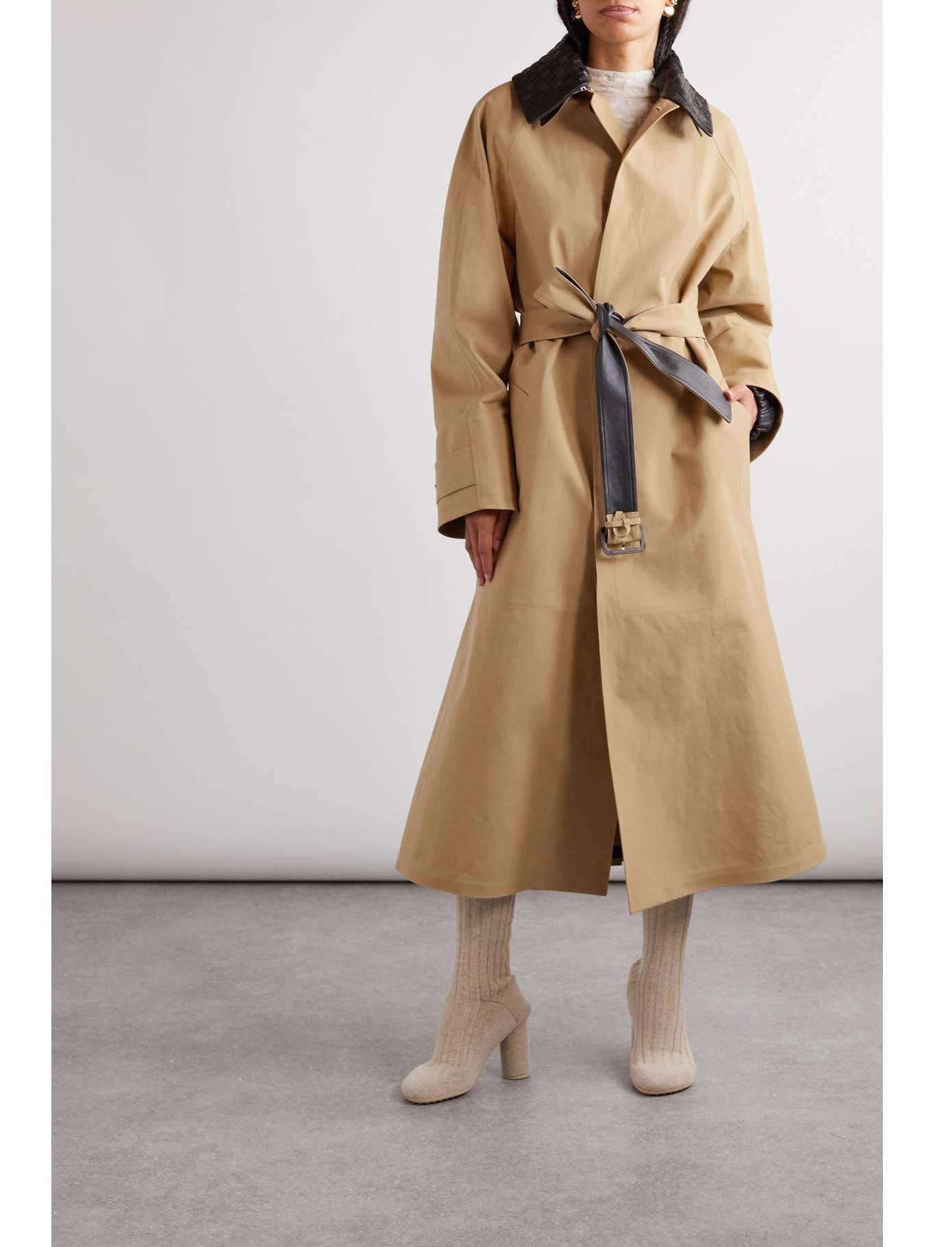 Bottega Veneta Belted leather-trimmed cotton-garbardine
