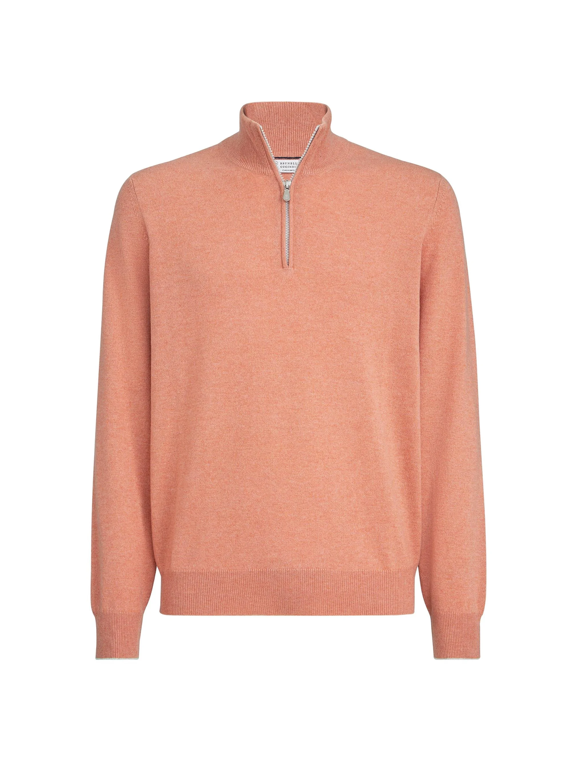 Men's Cashmere Sweater with Half Zip - Apricot - 1