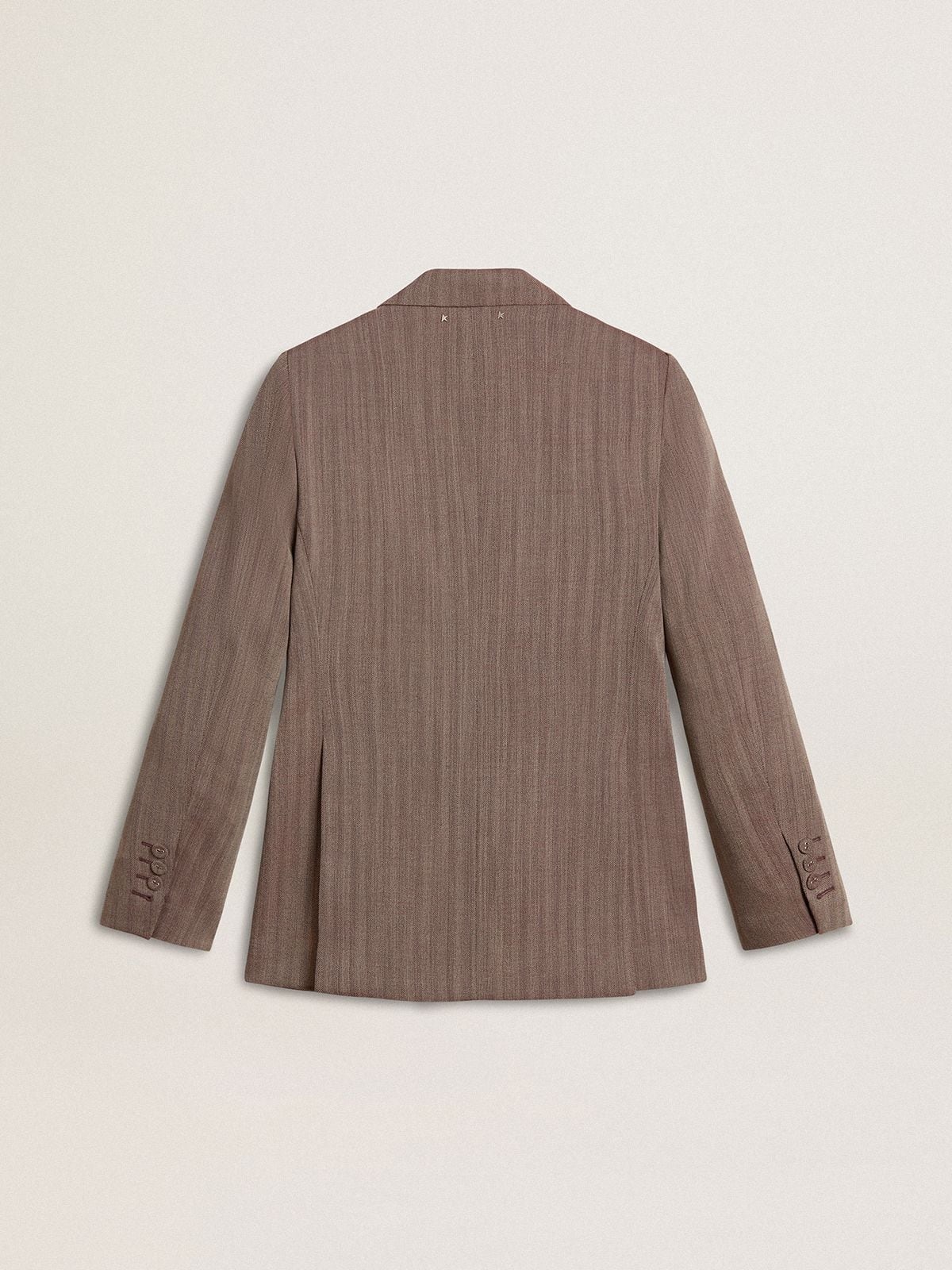 Women's double-breasted blazer in beige chevron wool blend - 6