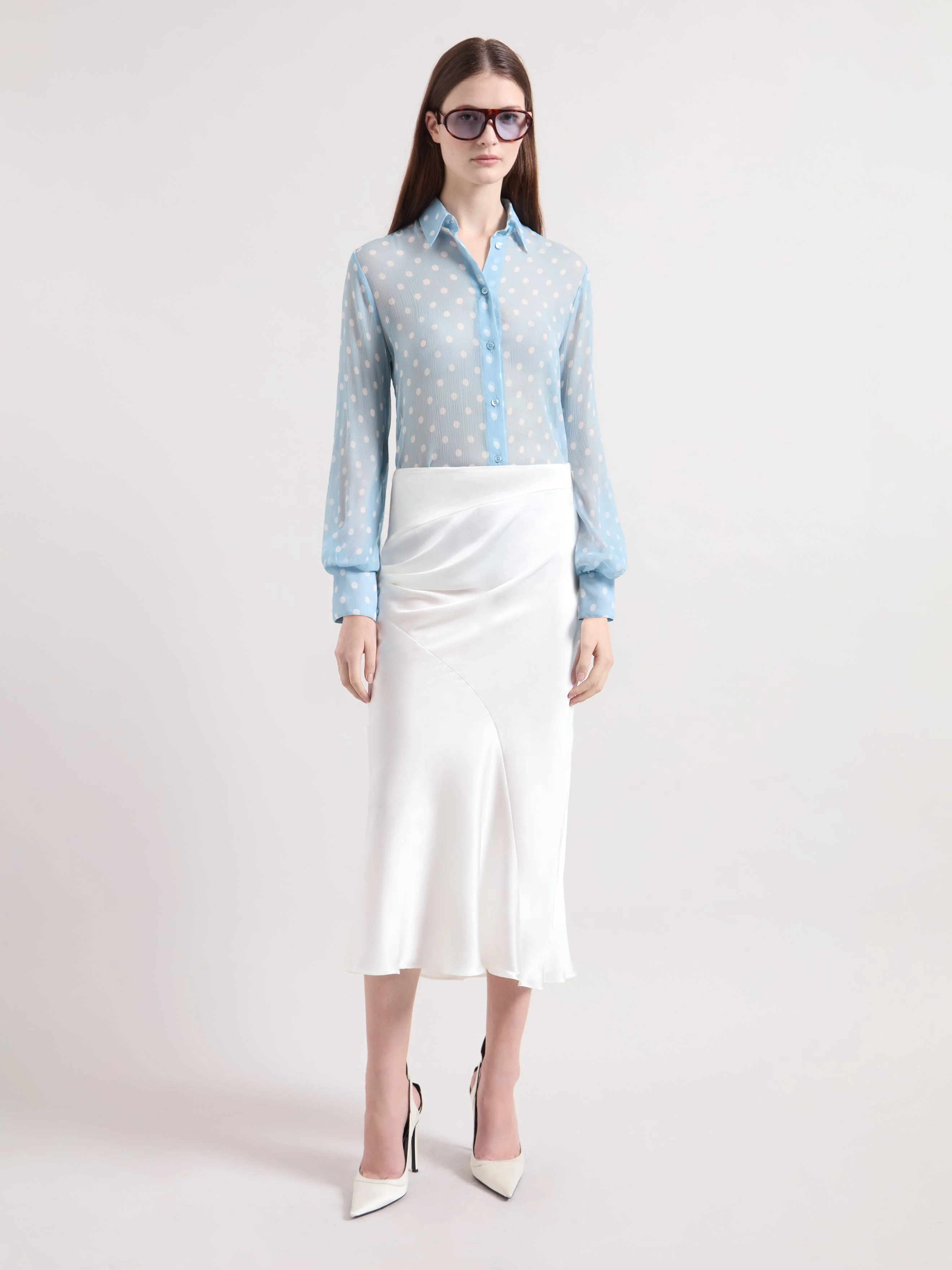 Ice Blue Polka Dots Silk Shirt - 1