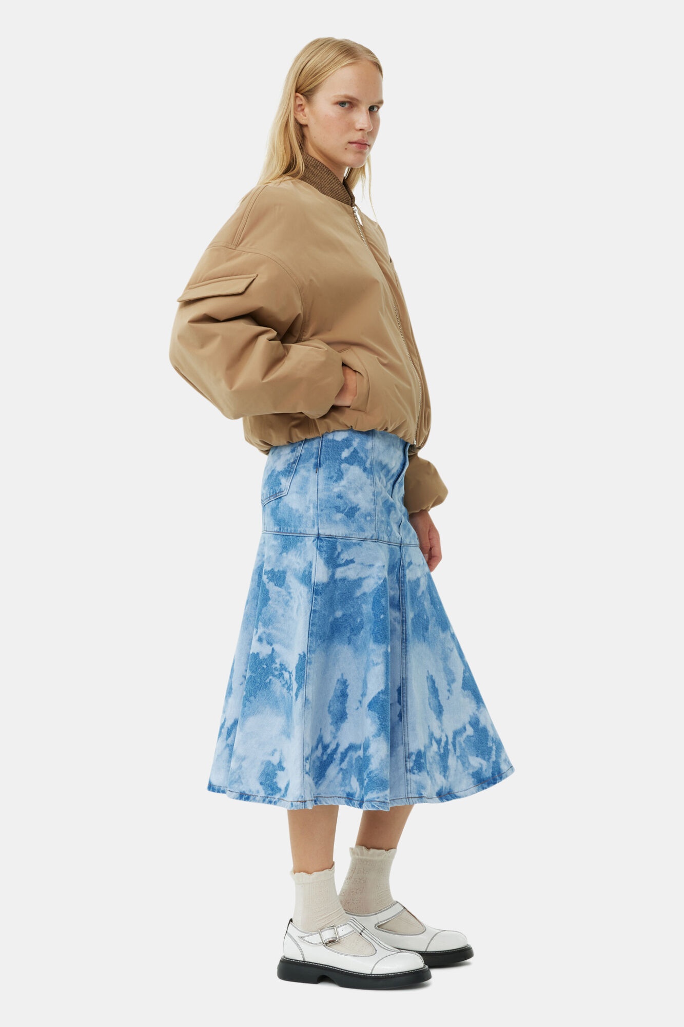 BROWN LIGHT TWILL OVERSIZED SHORT BOMBER JACKET - 4