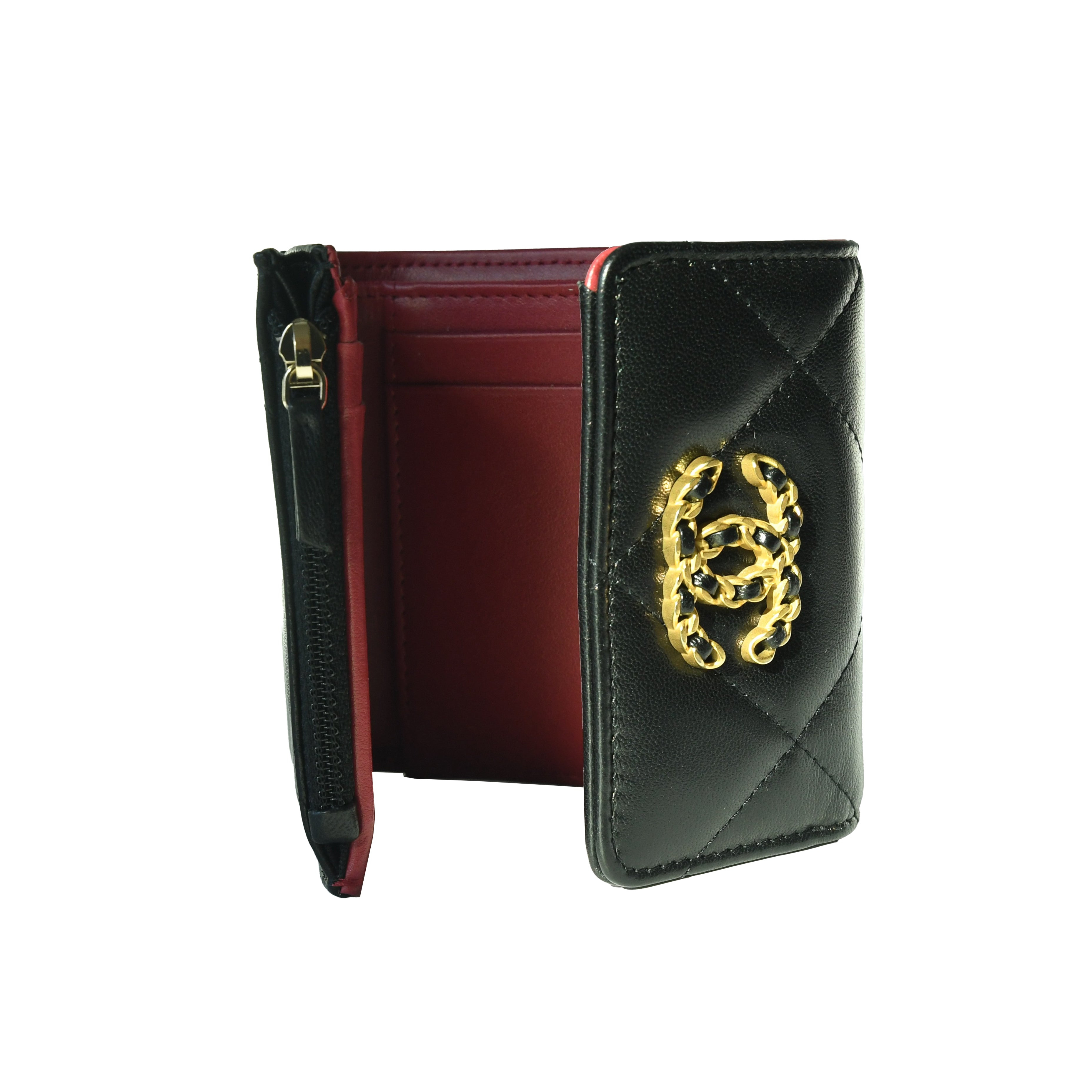 Chanel CC Lambskin Quilted Chanel 19 Mini Trifold Flap Wallet Black - 4