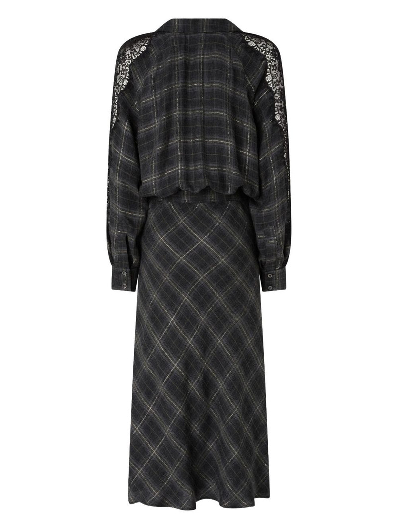 PINKO lace-insert check midi dress outlook