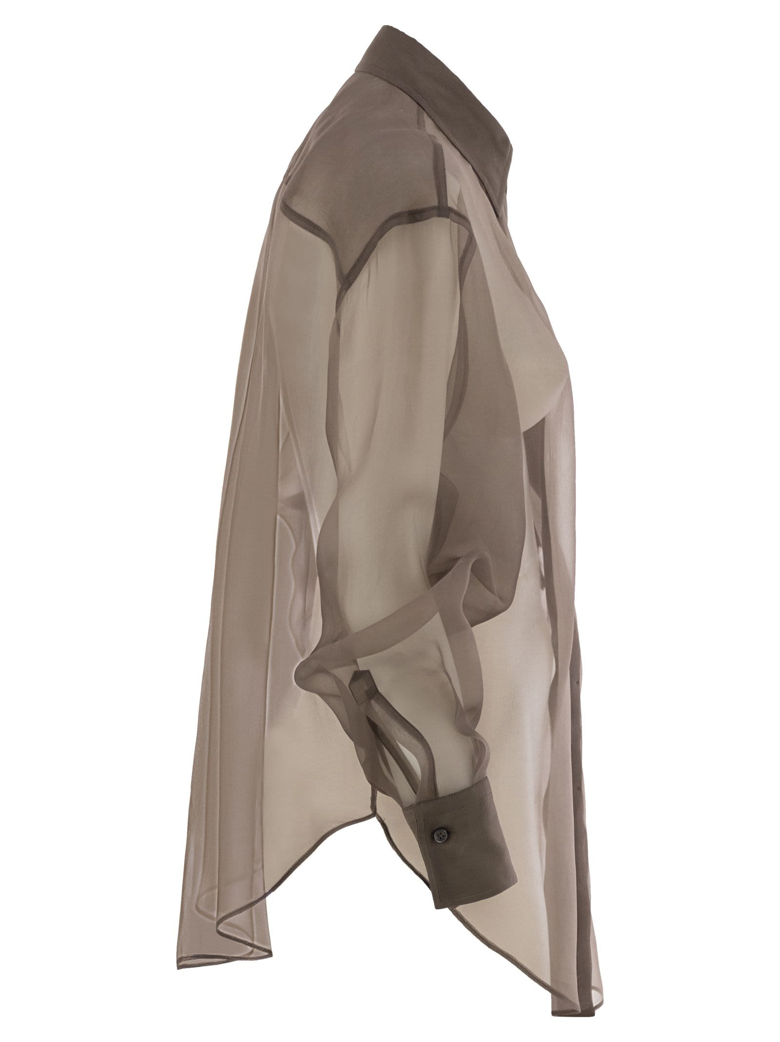 Brunello Cucinelli Women Crispy Silk Shirt With Flora Appliqué - 3