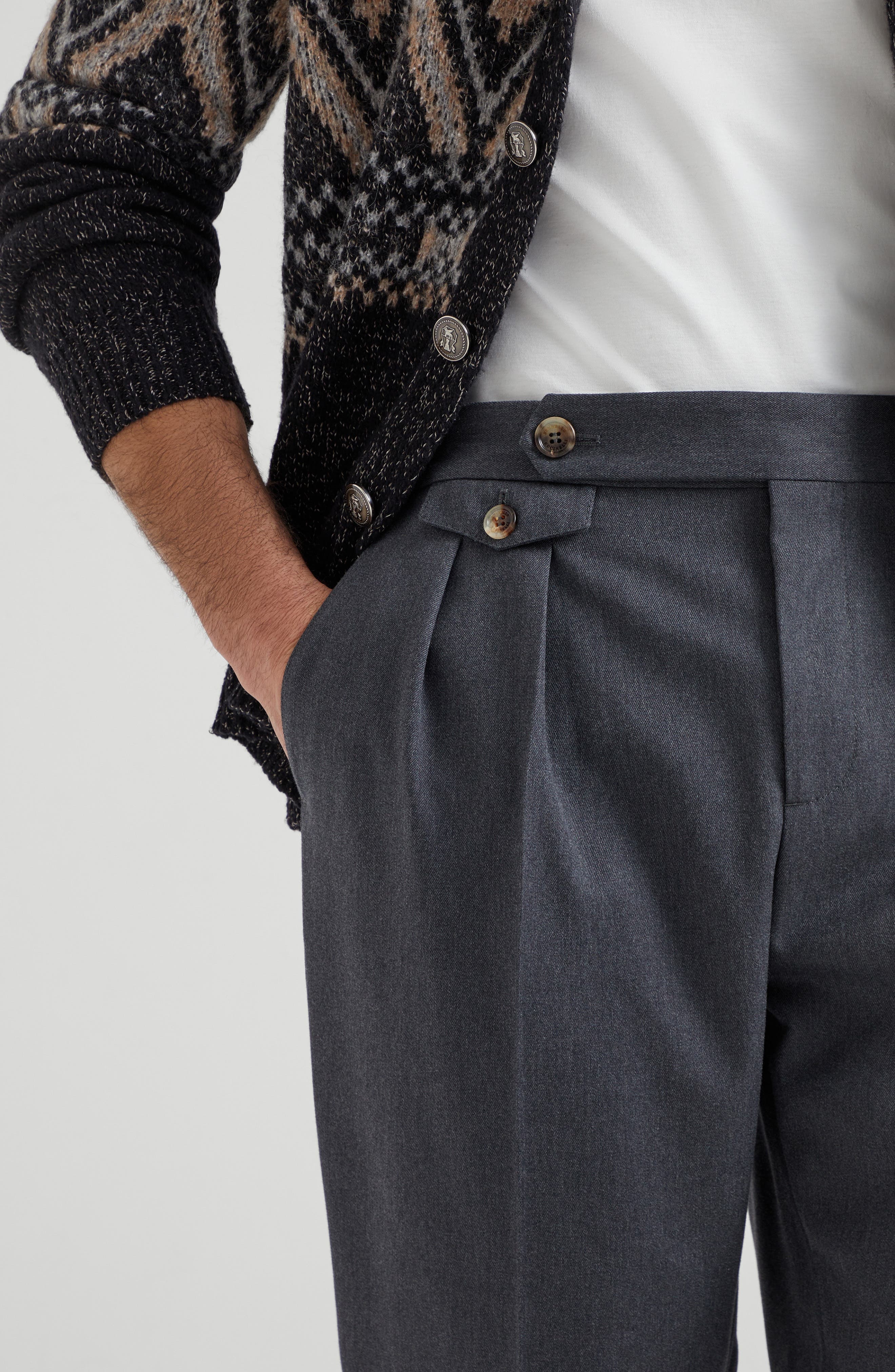 Brunello Cucinelli Gabardine tailor fit trousers in Lead at Nordstrom - 4